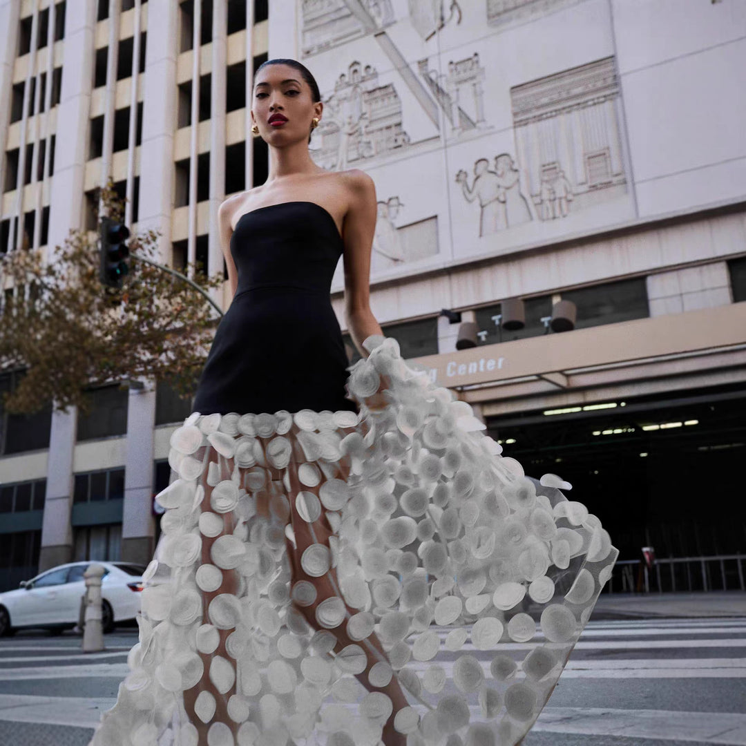 Damen Traumhaftes Tüll-Abendkleid ohne Ärmel und Volant-Design R&B