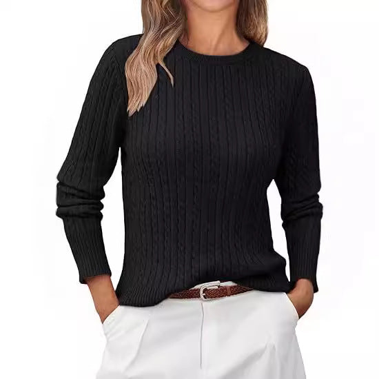 Damen Grobstrickpullover mit Zopfdesign und langen Ärmeln R&B