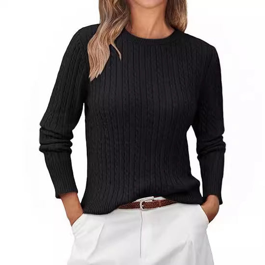 Damen Grobstrickpullover mit Zopfdesign und langen Ärmeln R&B