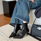 Damen elegante Plateau-Stiefeletten mit dekorativer Schnürung und spitzem Design R&B