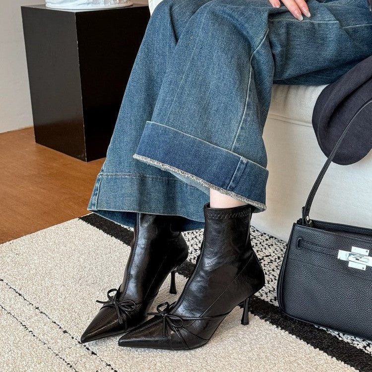 Damen elegante Plateau-Stiefeletten mit dekorativer Schnürung und spitzem Design R&B