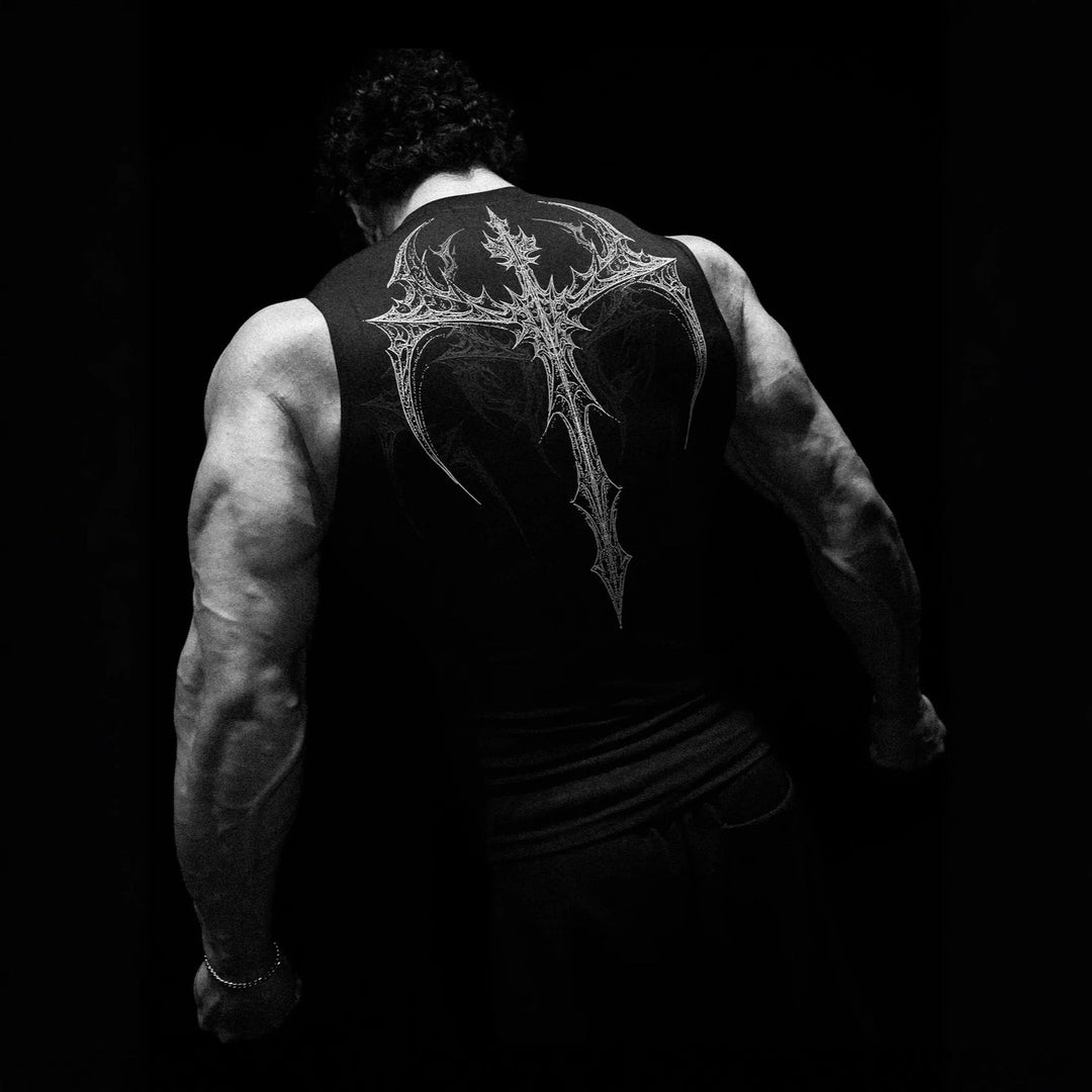 Herren nan figurbetontes Trainings-Tanktop mit tiefen Armausschnitten und filigranem Rückendruck R&B