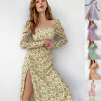 Damen Blütendes Maxikleid mit asymmetrischem Schlitz und Puffärmeln R&B