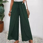 Damen nan weite Sommer-Palazzohose mit gerafftem Komfortbund, fließender Beinweite und geometrischem Allovermuster R&B