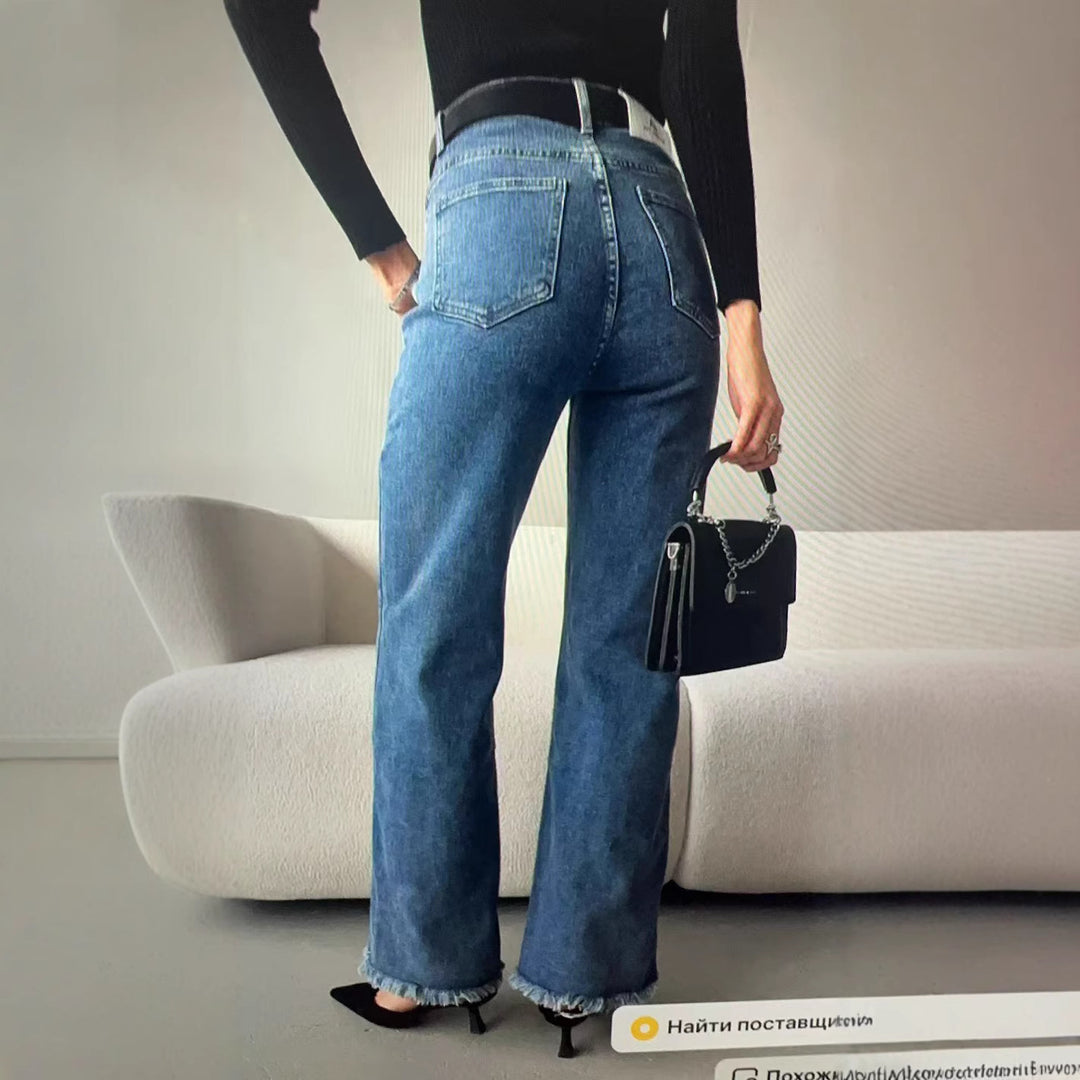 Damen Hochgeschnittene weite Jeanshose im Vintage-Style mit authentischem Used-Look R&B