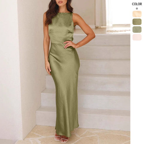 Damen Elegantes Maxikleid mit schmalem Schnitt und ärmellosem Design R&B