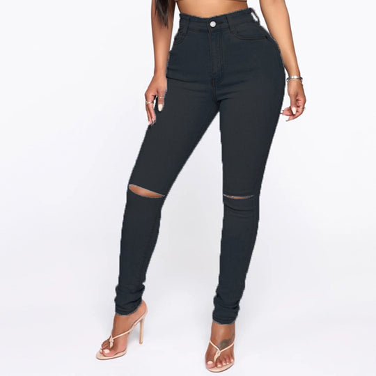 Damen High-Waist Jeans mit modischem Destroyed-Detail R&B