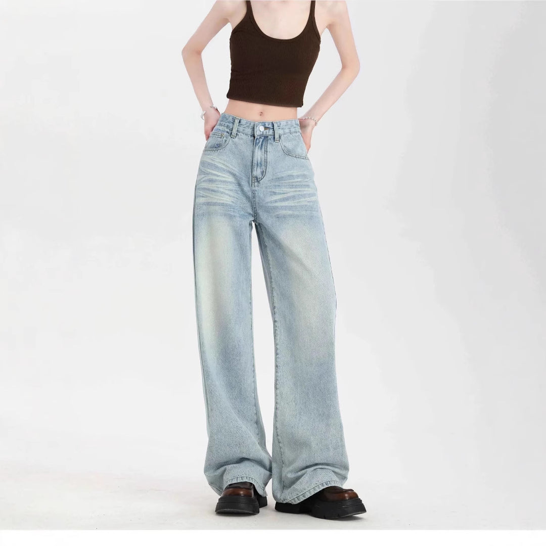 Damen Weite High-Waist Jeans mit lässigem Schnitt und modischem Vintage-Finish R&B