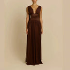 Damen Elegantes Langarm-Maxikleid mit tiefem V-Ausschnitt