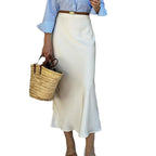 Damen Eleganter Satinrock mit schmalem Schnitt und Schlitz R&B