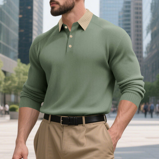 Herren lässiges Langarm-T-Shirt mit strukturiertem Stoff und modischem Kragen R&B