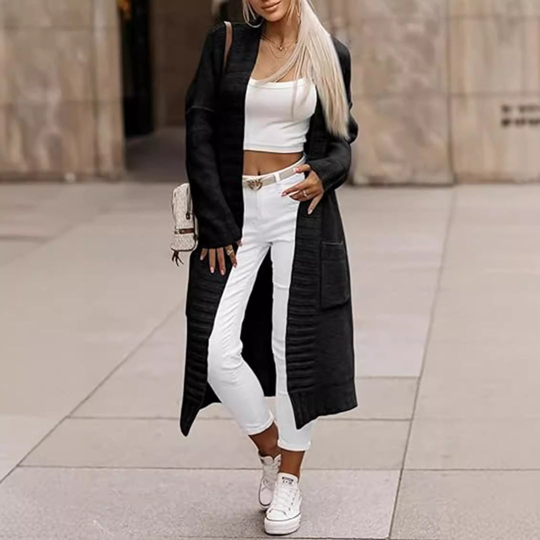 Damen Großer Strickmantel mit tiefen Taschen und offenem Design R&B