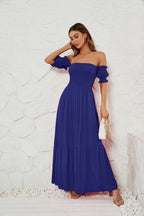 Damen Maxikleid mit schulterfreiem Schnitt und romantischen Puffärmeln R&B