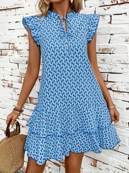 Damen Leichtes Boho-Kleid mit Rüschendetails und hochgeschlossenem Kragen R&B