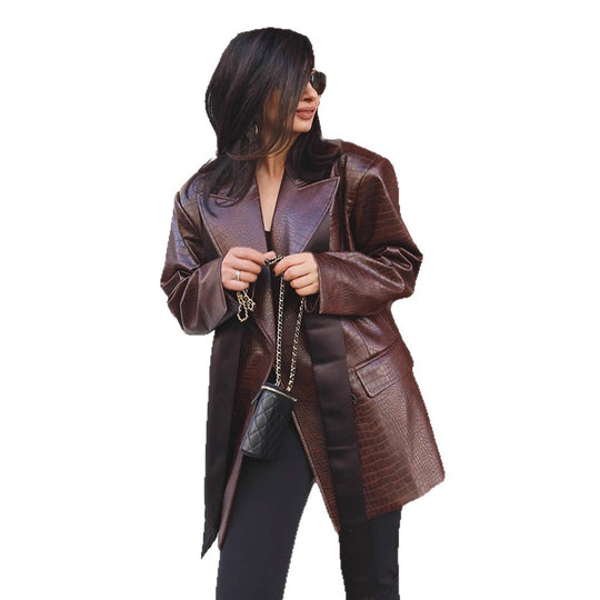 Damen modischer Kunstleder-Blazer mit Croco-Optik R&B