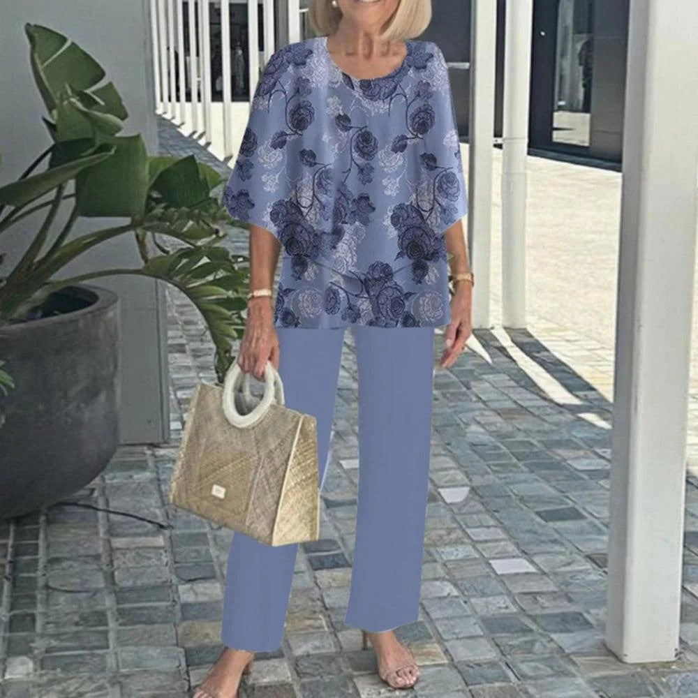 Damen nan Lagen-Tunika mit Cape-Ärmeln und knöchellanger Geradebeinhose mit Grafikprint R&B