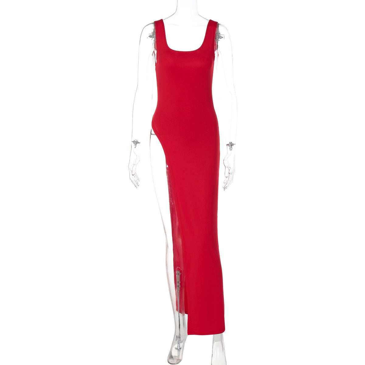 Damen Langarm Maxikleid mit hohem Schlitz R&B