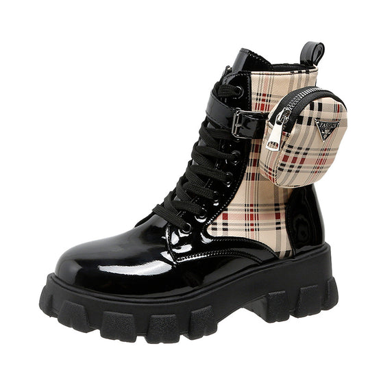 Damen modische Schnürstiefel mit seitlicher Tasche und blockartigem Absatz R&B