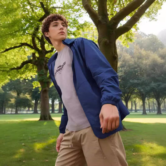 Herren funktionale Outdoor-Jacke mit verstellbarem Kapuzenkragen und atmungsaktiven Einsätzen R&B
