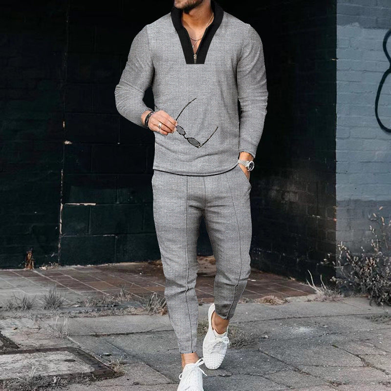 Herren modisches Freizeit-Set mit strukturiertem Oberteil und schmal geschnittenen Hosen R&B