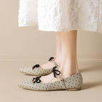 Damen Ballerinas mit modischem Punkte-Design und dekorativen Schleifen