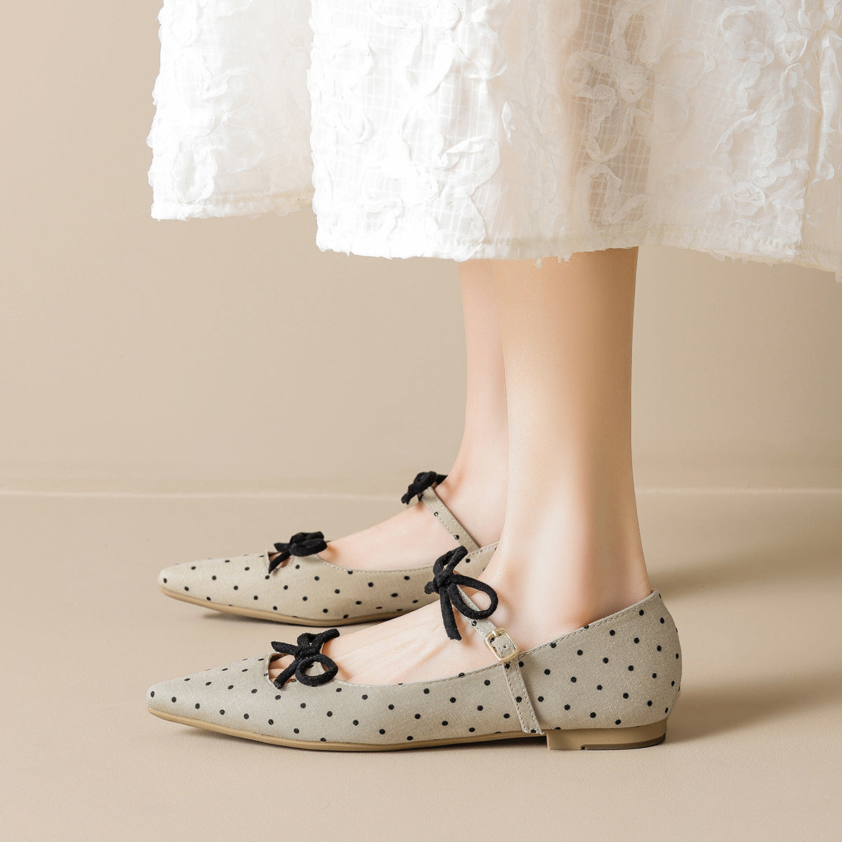 Damen Ballerinas mit modischem Punkte-Design und dekorativen Schleifen