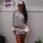 Damen nan kurz geschnittener Off-Shoulder Cropped Strickpullover mit weitem Fledermausärmel R&B