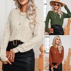 Damen Strickpullover mit Zopfmuster und elastischem Bund R&B