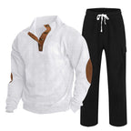 Herren nan Strick-Freizeitset mit Knopfleiste und Ellenbogenaufnähern sowie Cord-Cargohose R&B