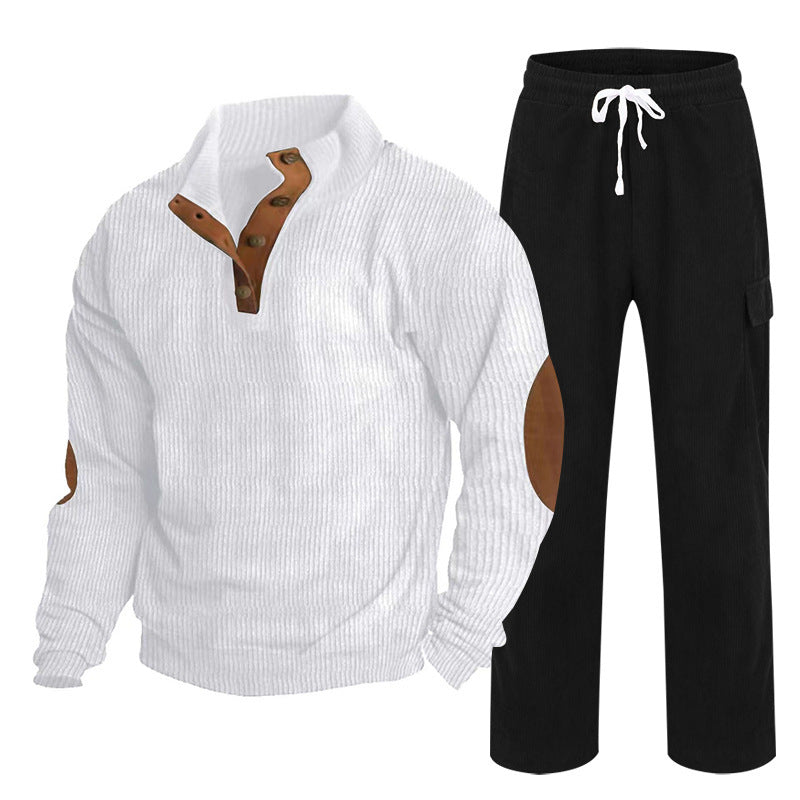 Herren nan Strick-Freizeitset mit Knopfleiste und Ellenbogenaufnähern sowie Cord-Cargohose R&B