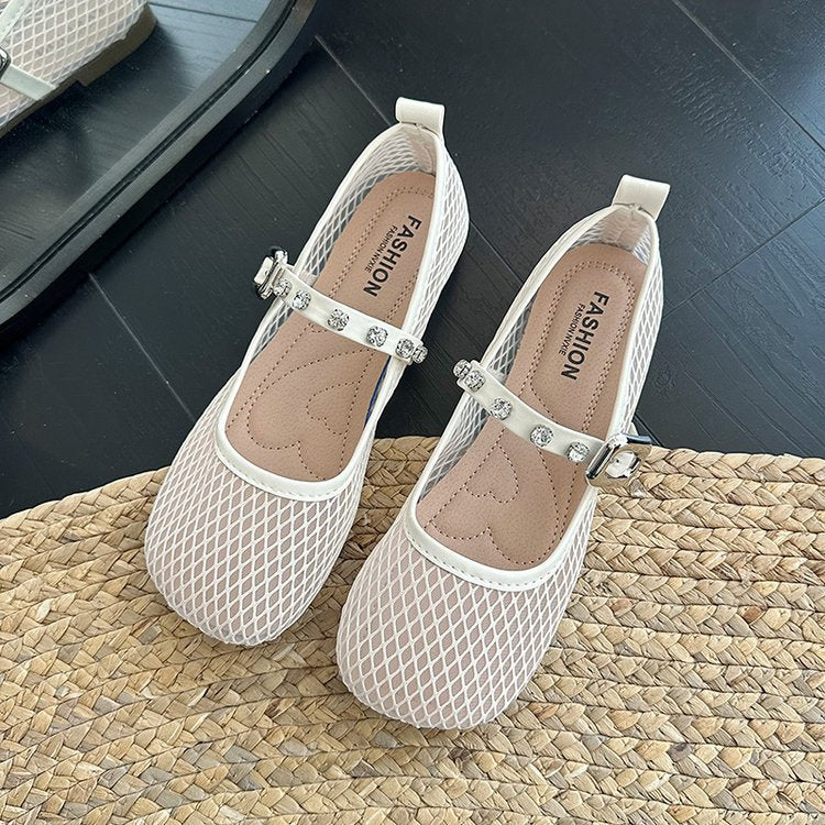 Damen Ballerinas mit dekorativem Netzdesign und funkelndem Riemen R&B