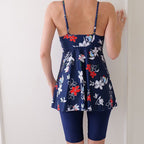 Damen Badeanzug mit floralem Rock-Design und sportlichen Shorts R&B