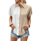 Damen Bluse mit farblich abgesetztem Kragen und praktischen Taschen R&B