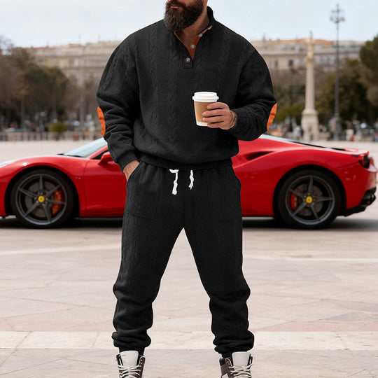 Herren Strick-Jogginganzug mit modischem Kragen und praktischen Taschen R&B