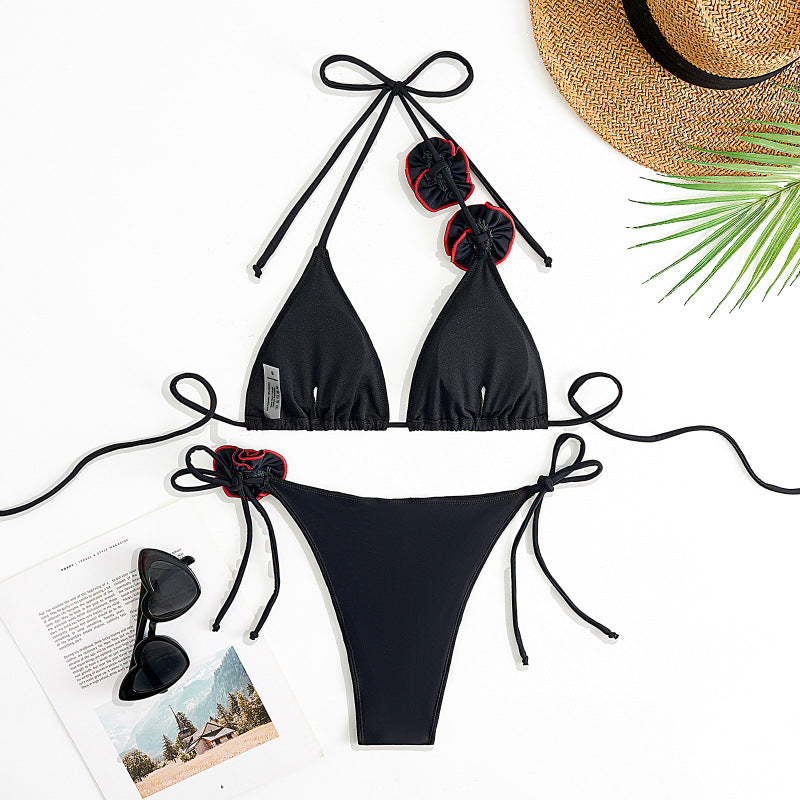 Damen Triangel-Bikini mit verspieltem Blumendesign und verstellbaren Trägern R&B