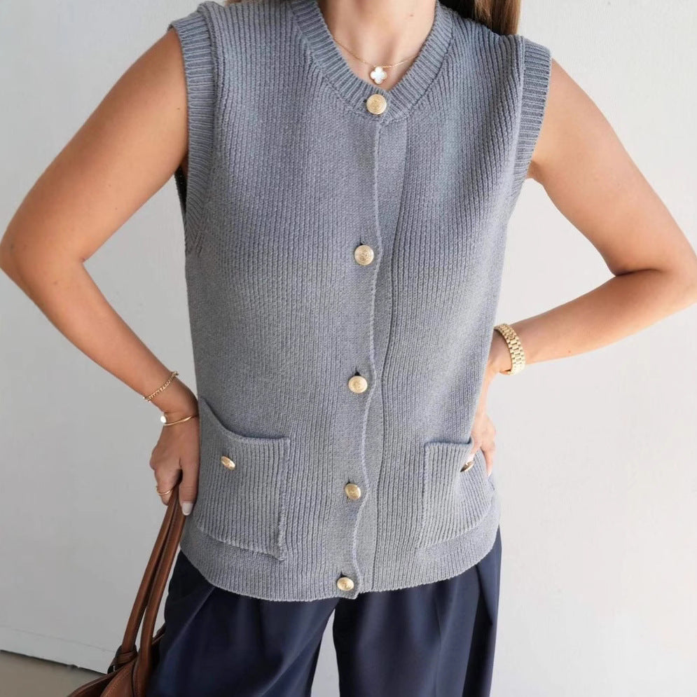 Damen Strickweste mit Knopfleiste und praktischen Taschen R&B