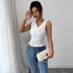Damen Elegantes Spitzenoberteil mit raffiniertem Wickeldesign R&B
