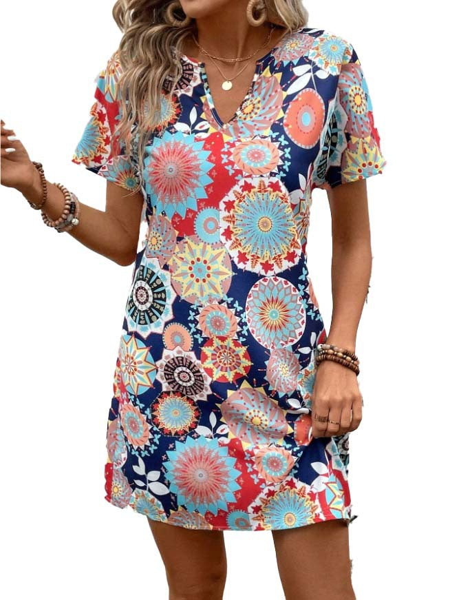 Damen Casual Kleid mit floralen Mustern und einem eleganten V-Ausschnitt R&B