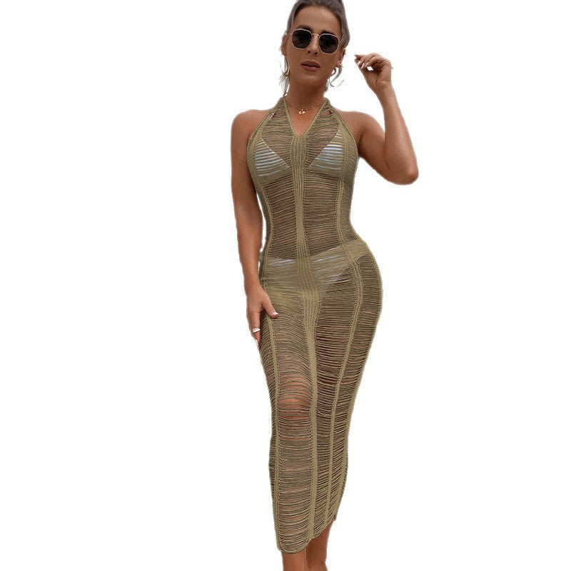 Damen Häkel-Strandkleid mit fransigen Elementen und hoher Taille R&B