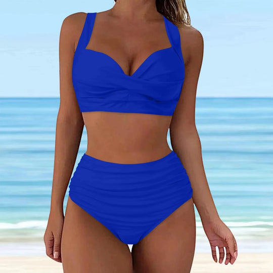 Damen Hochtailliertes Bikini-Set mit eleganter Faltenoptik R&B