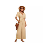 Damen lässiger Jumpsuit mit Taillengürtel und weitem Bein R&B