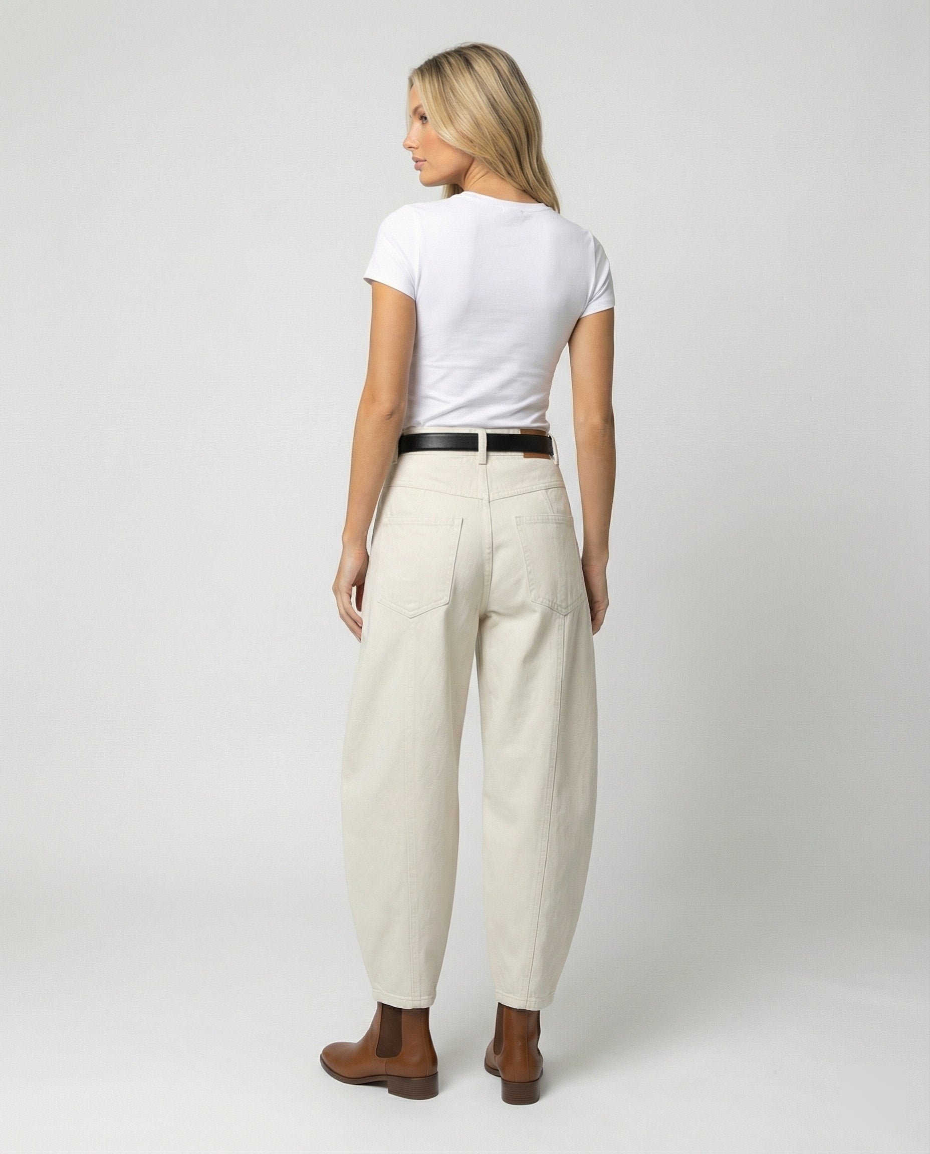 Damen hochtaillierte extraweite Twill-Hose mit großen aufgesetzten Taschen und Kellerfalten R&B