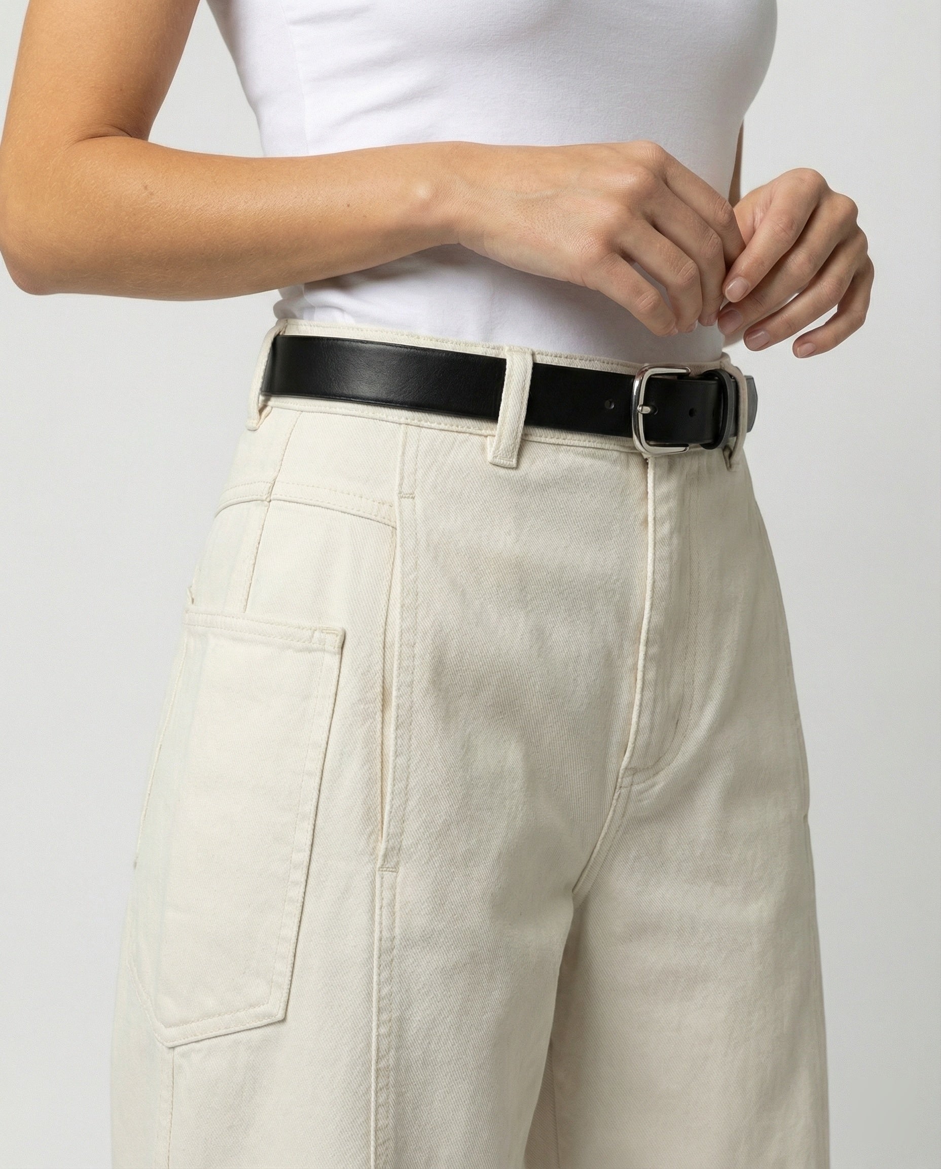 Damen hochtaillierte extraweite Twill-Hose mit großen aufgesetzten Taschen und Kellerfalten R&B