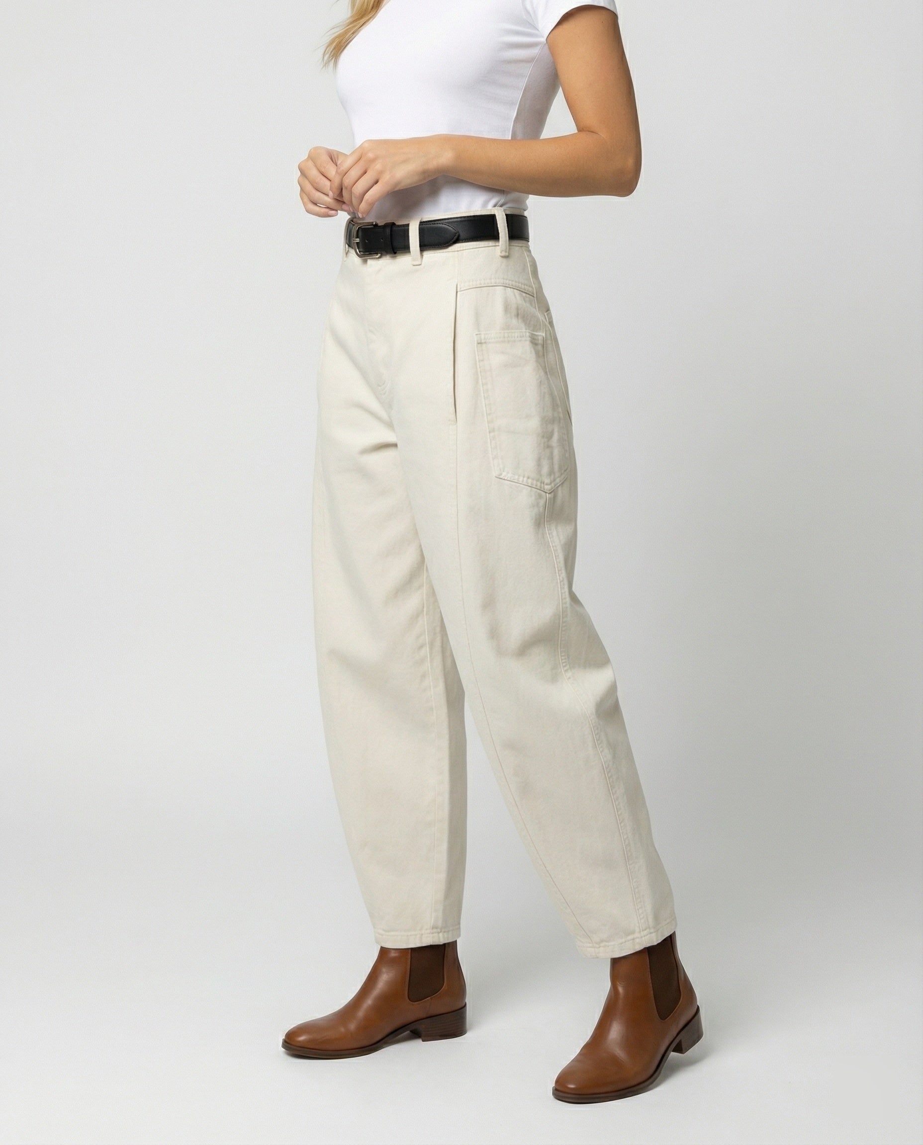 Damen hochtaillierte extraweite Twill-Hose mit großen aufgesetzten Taschen und Kellerfalten R&B