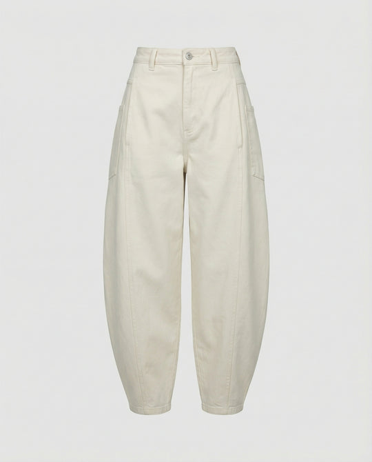 Damen hochtaillierte extraweite Twill-Hose mit großen aufgesetzten Taschen und Kellerfalten R&B