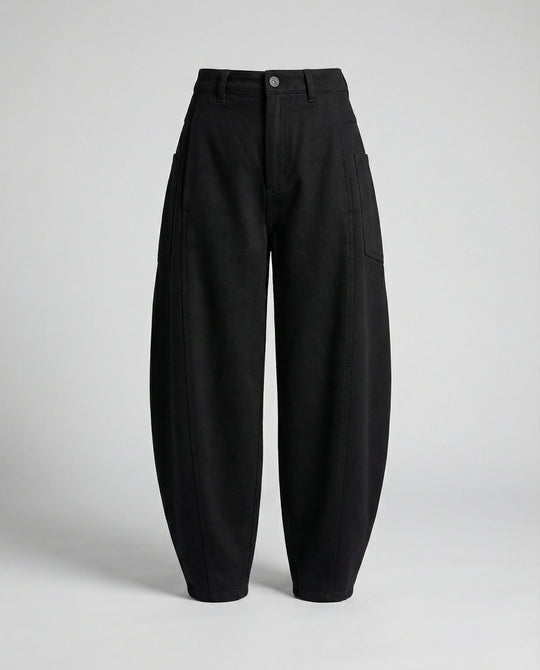 Damen hochtaillierte extraweite Twill-Hose mit großen aufgesetzten Taschen und Kellerfalten R&B
