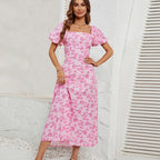Damen Maxikleid mit schickem Quadrat-Ausschnitt und voluminösen Puffärmeln R&B