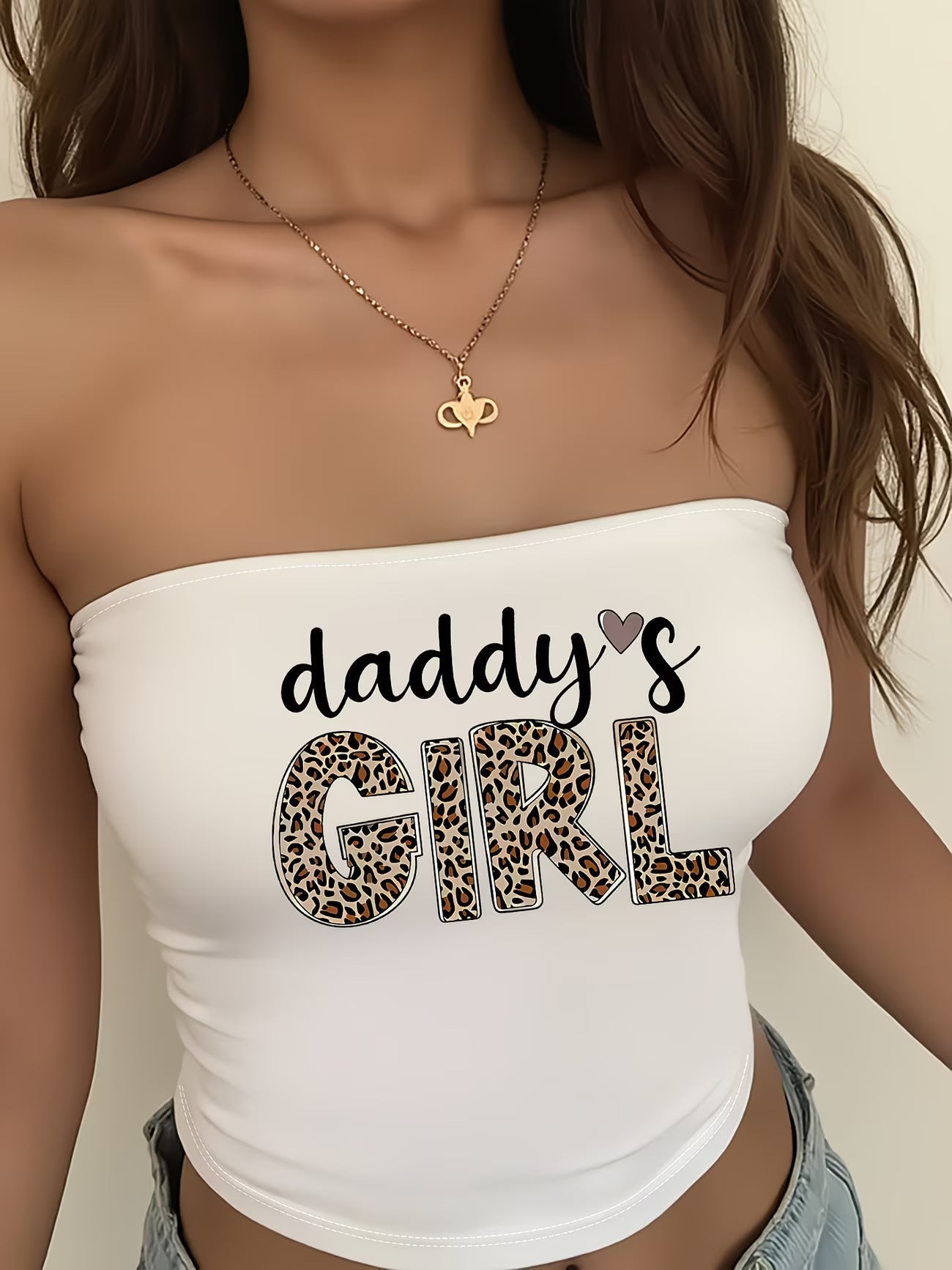 Damen Bandeau-Top mit Leopardenmotiv und kreativem Schriftzug R&B