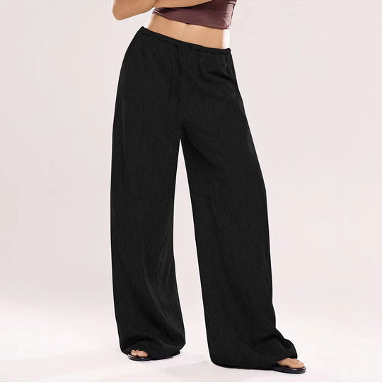 Damen Weite Leinenhose mit elastischem Bund und Kordelzug R&B