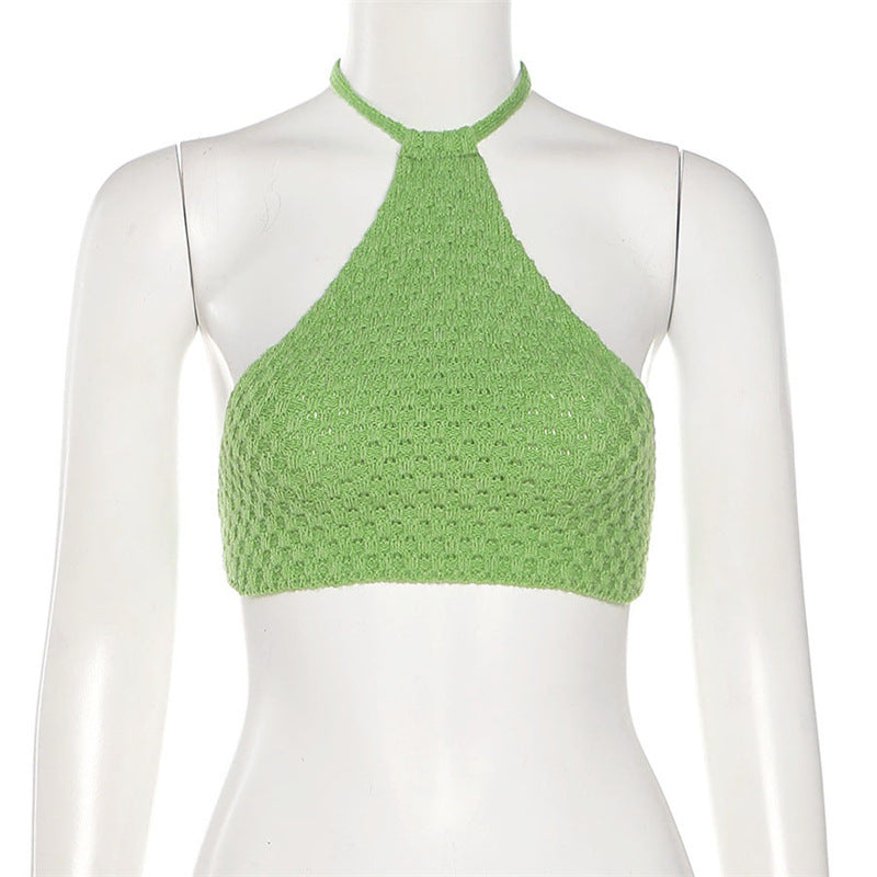 Damen gehäkeltes Crop-Bikini-Top mit verstellbaren Bindebändern R&B